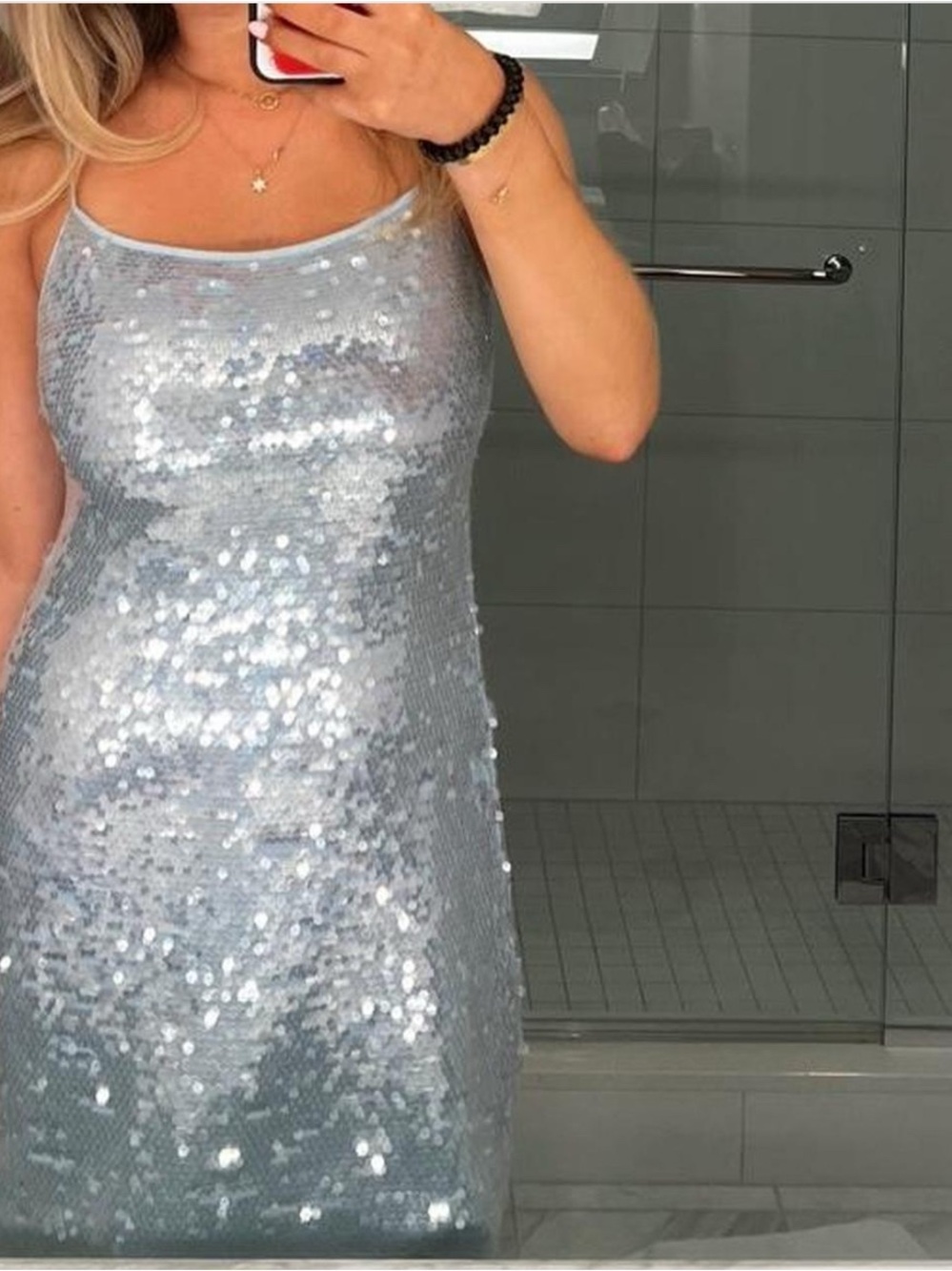 Silver Sequin Slip Dress